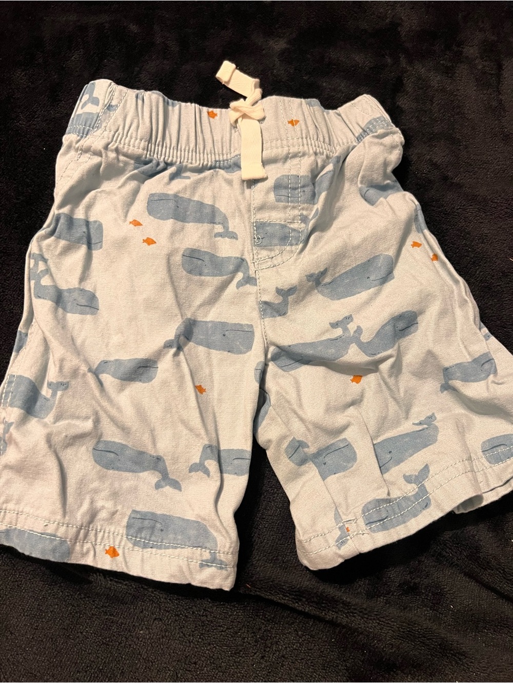 Kids Whale-Print Light Blue Cotton Shorts